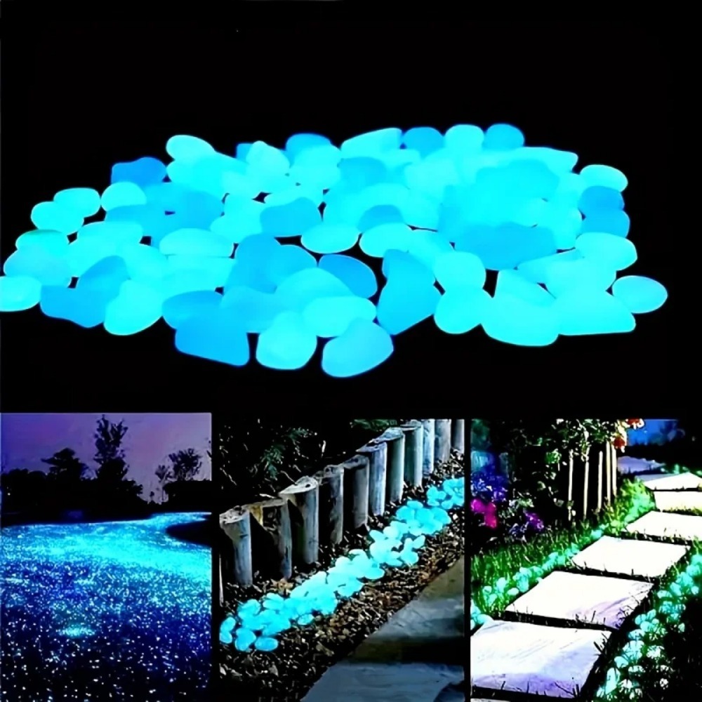 Plant Aquarium Pot - 100個の暗闇で光る小石、景観、庭の小道、鉢植え、公園、水族館の装飾用の樹脂発光石、