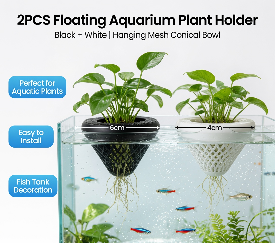 2個入りフローティングアクアリウムプラントホルダー、水槽用吊 - Plant Aquarium Pot のレビューと価格